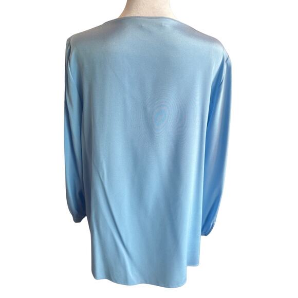 LAFAYETTE 148 NEW YORK LANTERN SLEEVE V-NECK SILK BLEND Sky Blue BLOUSE Medium - Picture 8 of 13